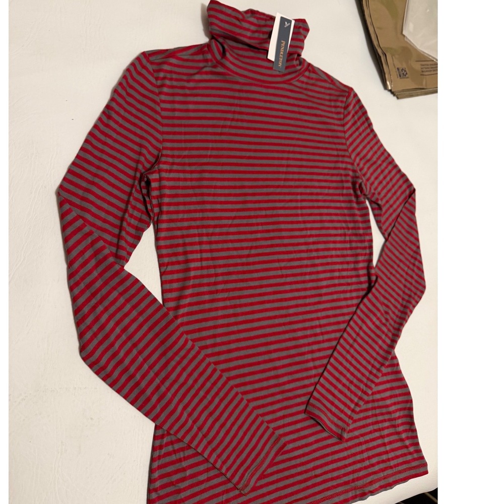 Pendleton Red Grey Striped Pima Cotton Modal Turtleneck Shirt TB245-73967 XS